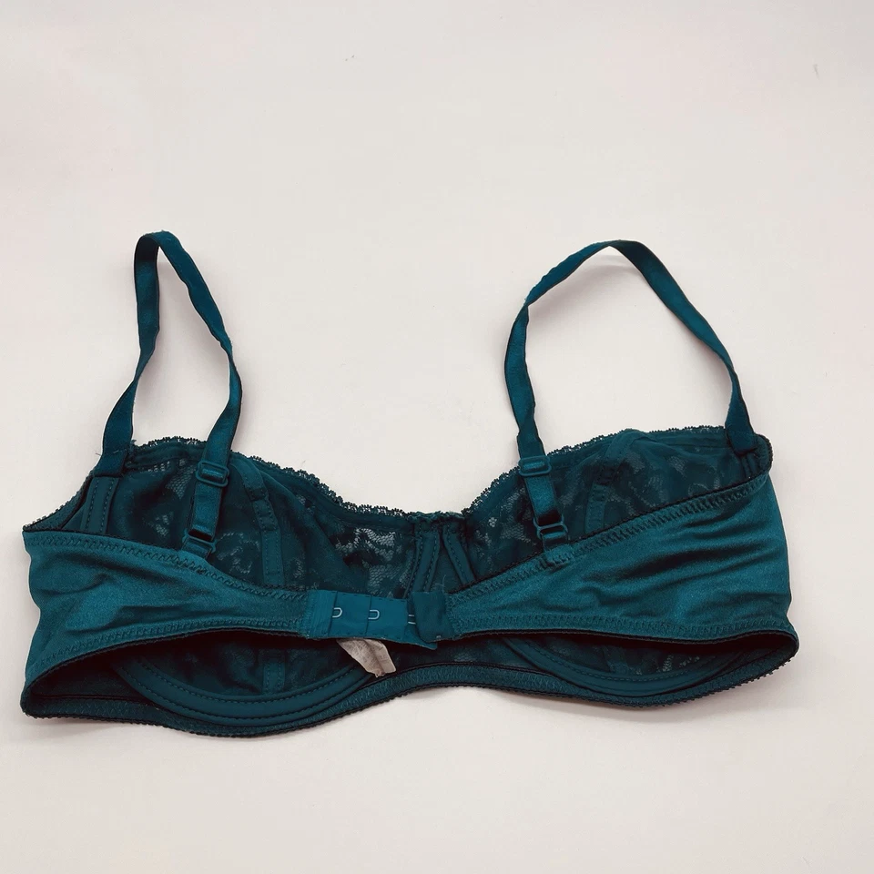 Vassarette Vintage 36D Unlined Lace Demi Underwire Bra Teal Retro Unpadded - Image 3 of 4