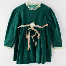 Vintage Green Velvet Dress Lace Trim Size 4 Pre-owned Toddler Girl's Outfit