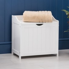 White Laundry Box Wooden Bathroom Storage Basket Linen Clothes Chest Christow