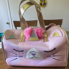 Girls Pink/Gold Cat Face Faux Leather Medium ...