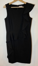 Calvin Klein Sheath Dress Career Asymetric Ruffle Sleeveless Black Size 10
