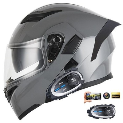 Motorcycle Helmet  Bluetooth With Camera Recorder  Intercom Helmet Dot