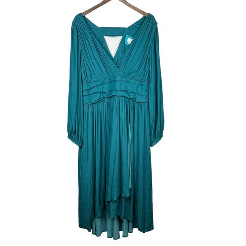 By Anthropologie Plus 20W NWT Gwendolyn Teal Long Puff Sleeve Hi Low Maxi Dress - Imagen 1 de 11