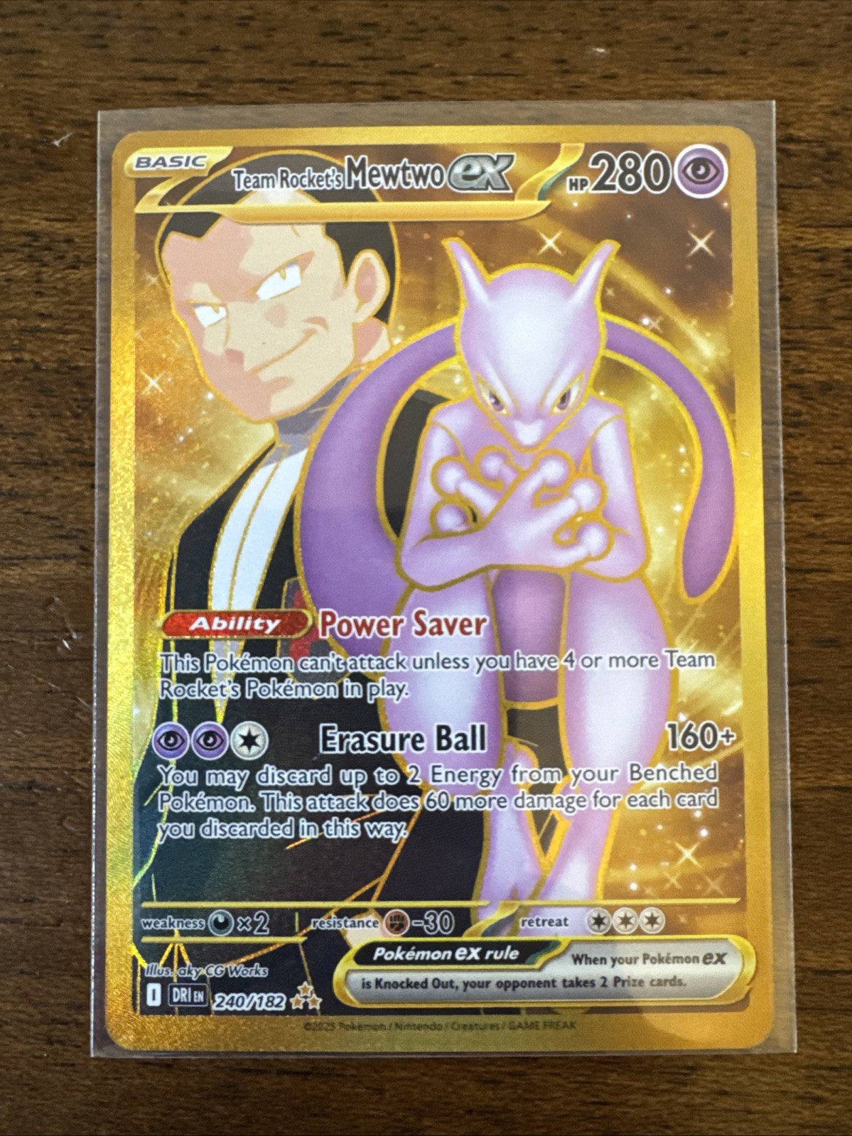 Team Rocket's Mewtwo ex 240/182 Destined Rivals Pokemon Gold Hyper Rare NM 