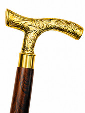 Solid Brass Derby Handle Walking Stick - Victorian Style 3-Fold Wooden Cane