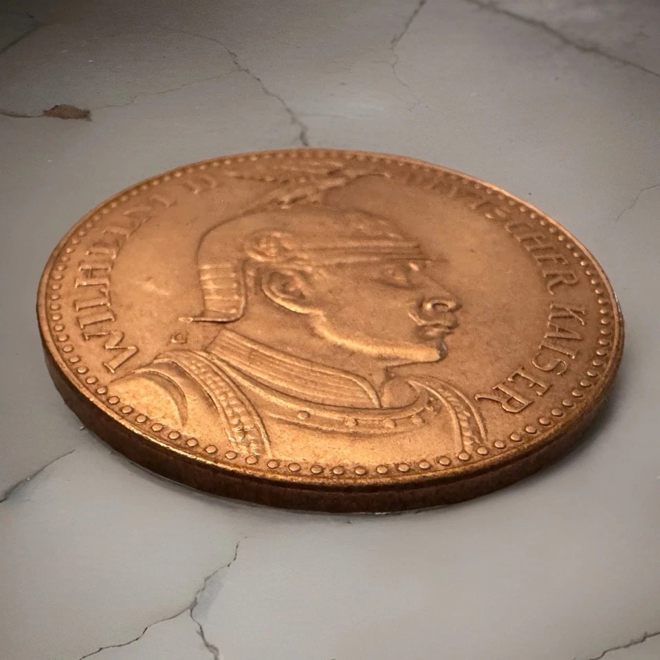 1913G 5 Mark Wilhelm II GOETZ 图案铜德国硬币未流通 — 第 2/3 张图片