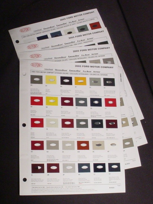 2005 FORD MOTOR COMPANY 2-SIDED DUPONT PAINT COLOR CHIP CHARTS