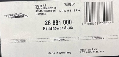 GROHE 26881000 Single Function Rain Shower,Starlight Chrome *NEW*
