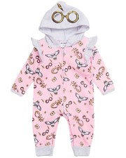 Harry Potter Baby Girls Hooded Bodysuit - Sweatshirt Fleece Zip Up One Piece