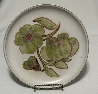 Troubadour By DENBY Dinner Plates 10 1/8  Stoneware, Green Flowers Brown Stems