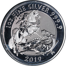 2019 Great Britain 1 Ounce Silver 2 Pounds Valiant St. George & Dragon 99.99%