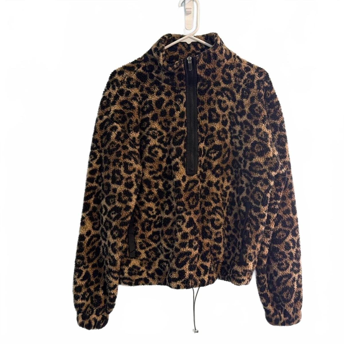 No Boundaries Brown and black leopard print quarter zip fleece