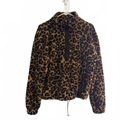 No Boundaries Brown and black leopard print quarter zip fleece