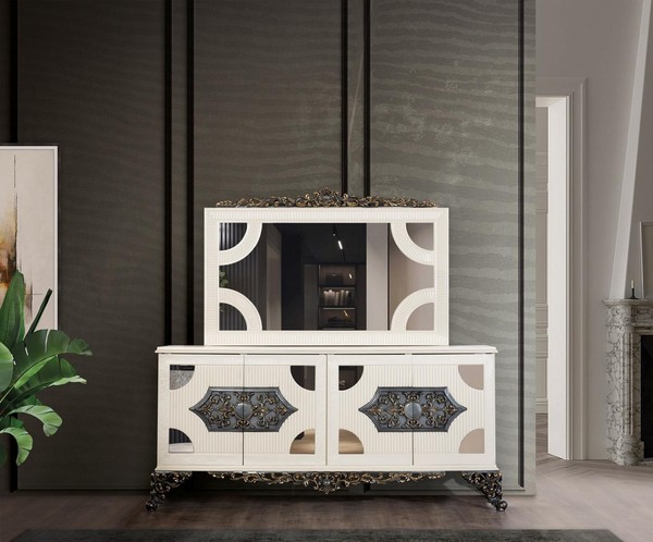 Kommoden Schrank Mit Spiegel Edle Kommode Buffet Barock Rokoko Holz Anrichte-image