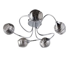 Modern Ceiling Light 5 Arm Flush Swirl Design Chrome with Smoke Glass Shades