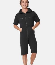 Onepiece NWT Black Hooded Short Sleeve Pockets Cotton Jumpsuit Size M