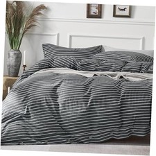Cotton Duvet Cover Queen Size - Gray Queen 90" 90" 03- Gray Pinstripe