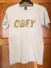 OBEY Men’s Y2K Grey Graphic Logo Print Crew Short Sleeve Tee S
