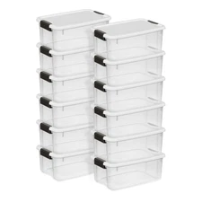 Sterilite 18 Quart Clear Plastic Stackable Storage Bin w/ Latch Lid, (12 Pack)