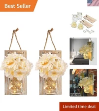 Rustic Mason Jar Wall Decor Sconces with LED Fairy Lights -Battery Cordless W...