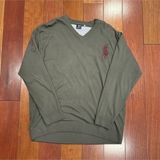 Vintage Polo Ralph Lauren Made In USA Big Pony V Neck Sweater XL Gray