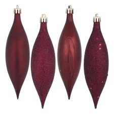Vickerman 4-Finish Finial Drop Christmas Ornaments in Burgundy Red (Set of 8)