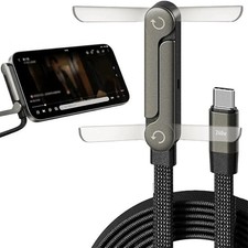 240W Fast Charging Cable Built-In Foldable Phone Holder Stand Black