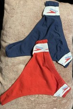 VTG Unisex 2 Genuine Speedo Thongs Swimsuit Small Navy Blue  Red Cotton Spandex