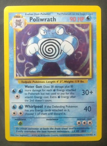 Rare, Holo Pokémon Base Set Poliwrath 13/102 (Shadowed, Unlimited, English)