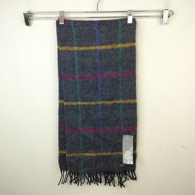 Woolmark Plaid Scarf Lambswool Fringe 50x11 Heritage Dark Academia Gray Multi