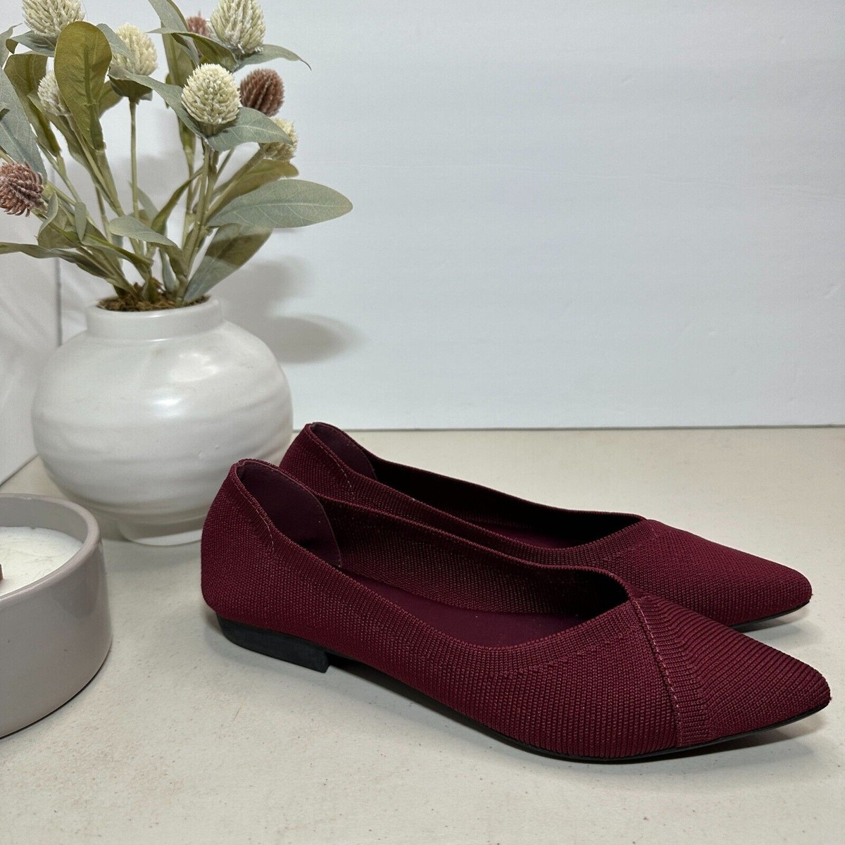 Mia Aurrora Flyknit Flat Burgundy Pointed Toe Shoes Women's 6M