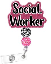 Social Worker Retractable Badge Reel Holder with ID Clip for Nurse Name Tag