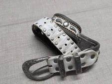 vintage 1990s western belt STUDDED metal chain 30 white leather PAISLEY silver