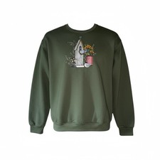 Vintage Jerzees NuBlend 90s Green Sweatshirt Cottagecore Birds Sunflowers 2XL