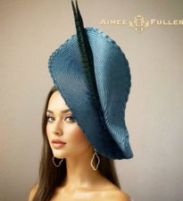 Aimee Fuller Navy Blue Ascot Kentucky Derby Fascinator Hat Black Blue Feathers