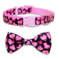 Valentines Day Dog Bow Tie Collar Adjustable Pink Heart Pet Puppy Access