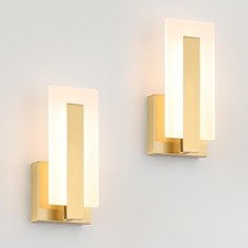Modern LED Wall Sconce Set of 2, Brass Warm White Light Wall Sconce 3000K, Ha...