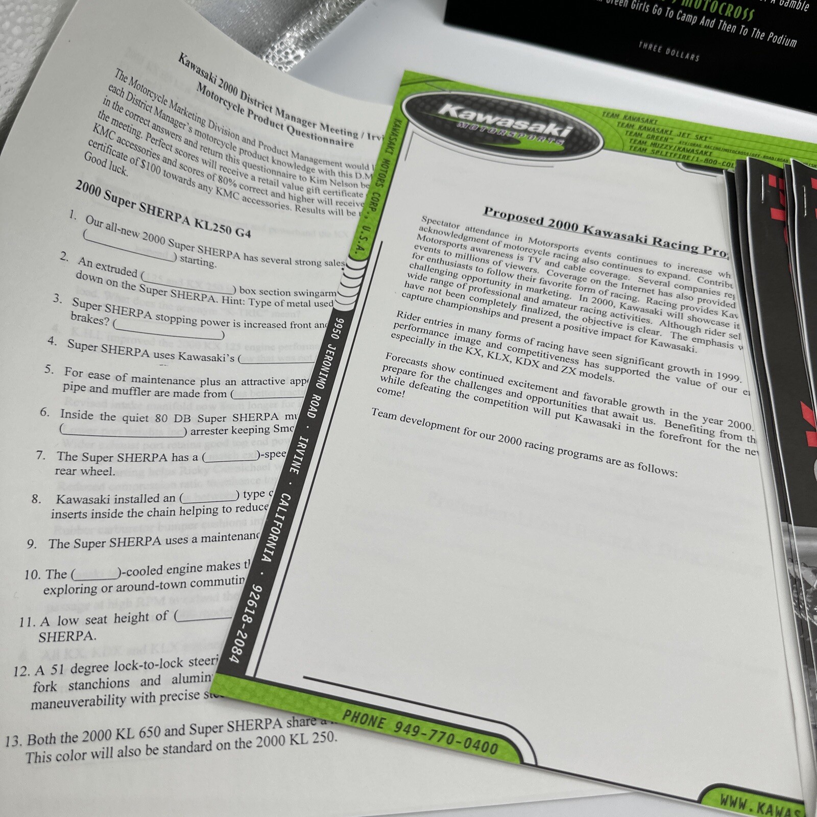 2000 Kawasaki Dealer Information Packet Ricky Carmichael Rare !🔥kx125 Kx250