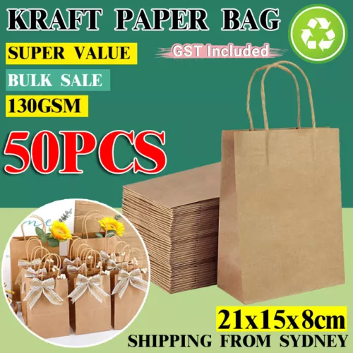 Bulk Kraft Paper Bags Gift Shopping Carry Craft Brown Retail Bag with Handles AU - Picture 1 of 11