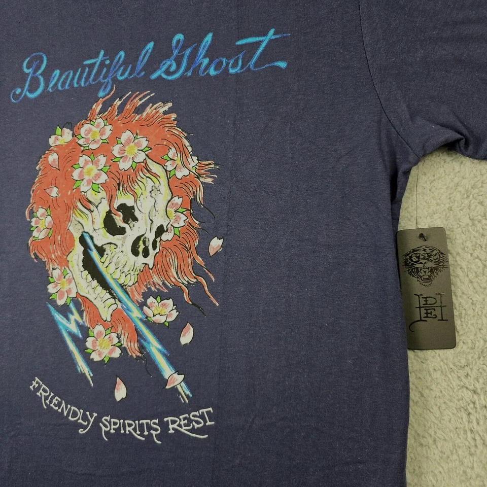 Camisa Ed Hardy Para Hombres Mediana Azul Hermosa Calavera Floral Tatuaje Envejecida Nueva con Etiquetas B Foto 3 de 4