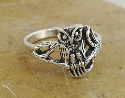 UNIQUE .925 STERLING SILVER DETAILED WISE OWL RING size 6  style# r1921