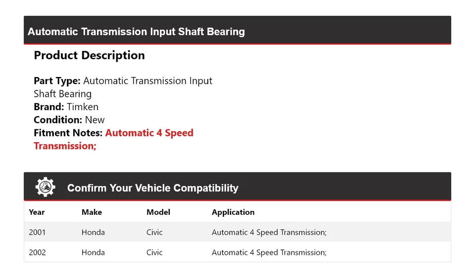 Подшипник вала входной для АКПП Honda Civic 2001-2002 годов выпуска Timken - Изображение 2 из 4
