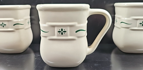 8) Longaberger Woven Traditions Heritage Green Square Mugs Set Emboss Floral Lot - Picture 22 of 24