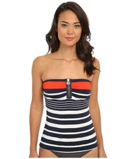 MICHAEL KORS HELSINKI STRIPED BANDEAU BANDINI TANKINI SWIM TOP GRENADINE NAVY XS
