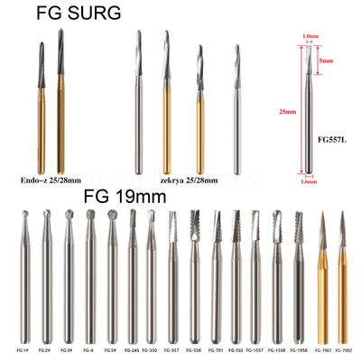 1-10 Dental Surgical Burs 25mm / Carbide Burs Friction Grip FG Round High Speed