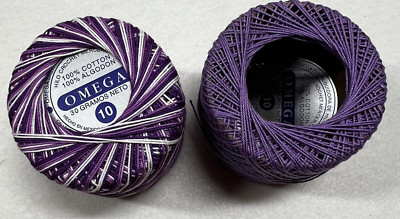 Omega Size 10 Mercerized Cotton Crochet Tread 30gm Purple and Variegated
