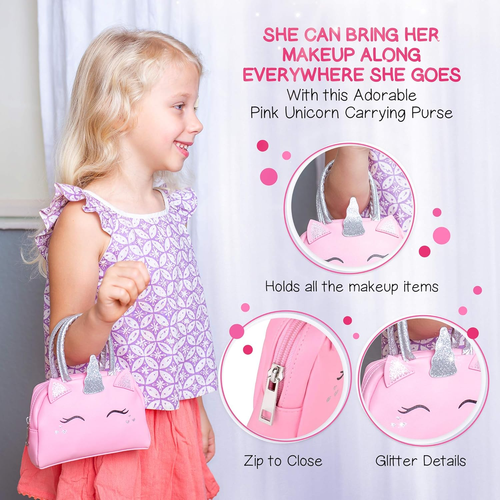 Kids Real Makeup Kit for Girls with Pink Unicorn Purse, Non Toxic Washable Make - Picture 4 of 12