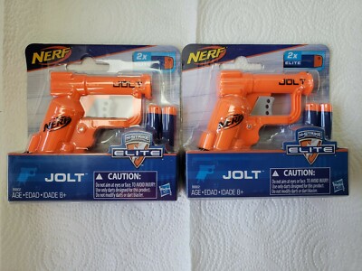 (2) Nerf N Strike Jolt Blaster Dart Gun Both Orange  w/ 2 Darts. New, USA Ship