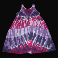 Tie Dye Girl's Empire Waist Dress 10 Purple & Fuchsia Hippy Tye Dyed Made in USA