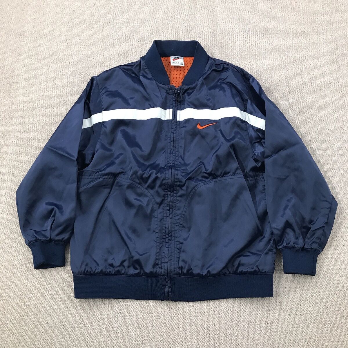 Vintage Nike Bomber Jacket Boys Medium Blue Satin Zip Up Vintage Nike Bomber Jacket Boys Medium Blue Satin Zip Up